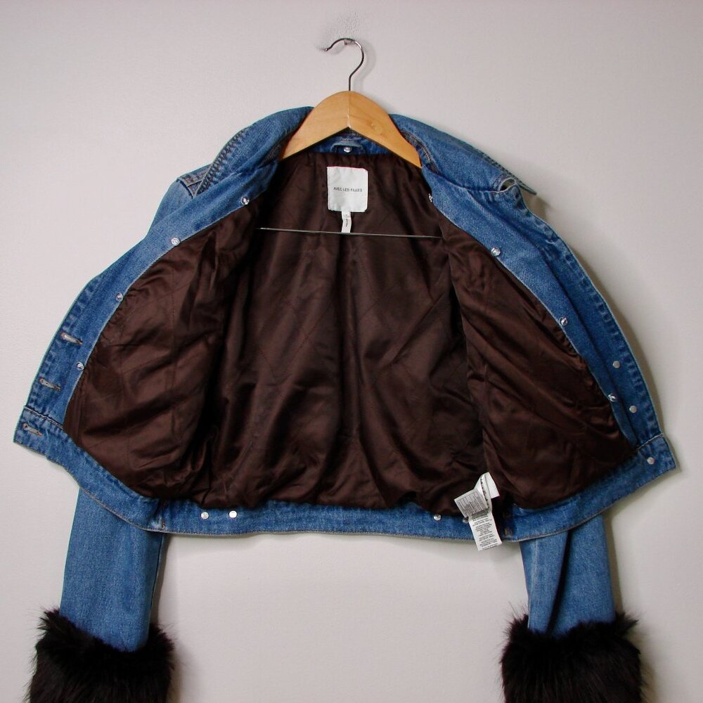 Anthropologie Avec Les Filles Denim Jean Jacket Faux Fur Trim Size Small NEW - Picture 11 of 15